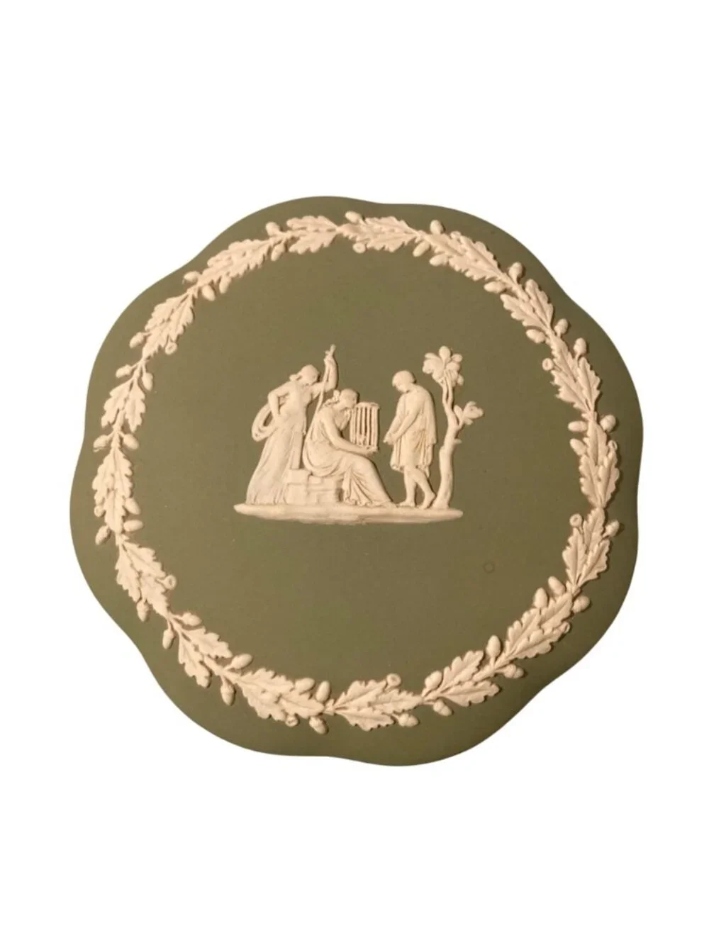 Wedgwood Sage Green Jasperware Neoclassical Trinket Box
